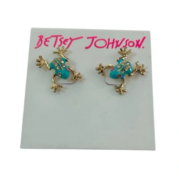 NWT BETSEY JOHNSON Frog Enamel Earrings - Picture 3 of 3